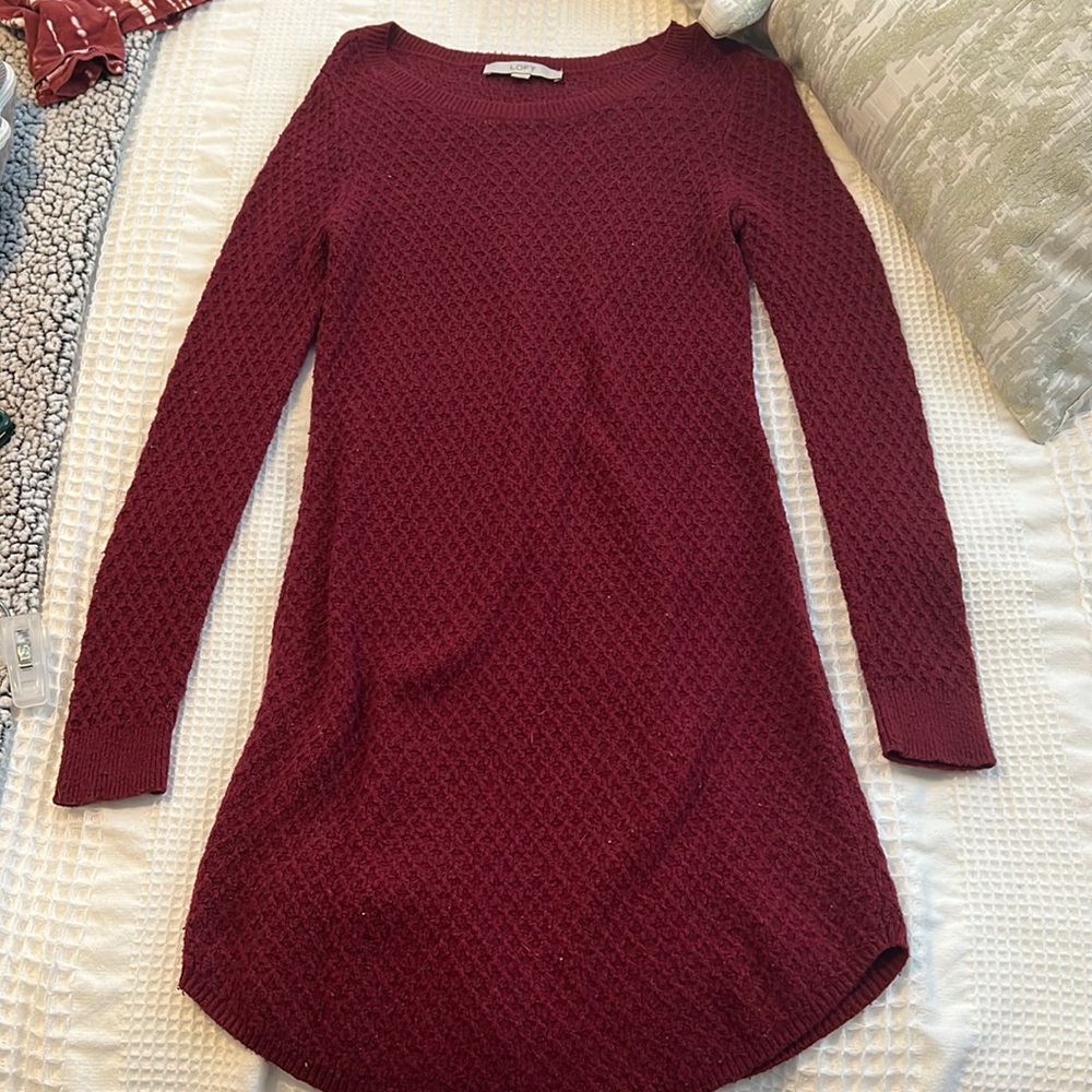 Loft maroon sweater dress short